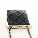 CHANEL Chain Matelasse Shoulder Bag Lamb Skin Black Gold CC Auth 187603SAM-6