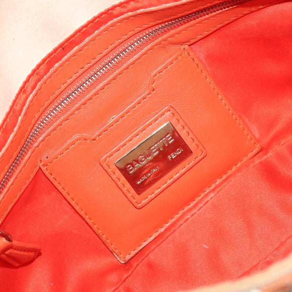 FENDI Mamma Baguette Shoulder Bag Canvas Sequins Orange Silver Auth 187605SM