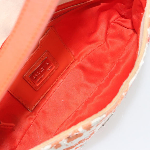 FENDI Mamma Baguette Shoulder Bag Canvas Sequins Orange Silver Auth 187605SM