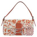 FENDI Mamma Baguette Shoulder Bag Canvas Sequins Orange Silver Auth 187605SM-13