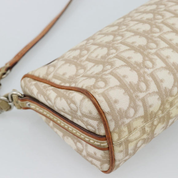 Christian Dior Trotter Canvas Chain Romantic Bag PVC Beige Silver Auth 187607V