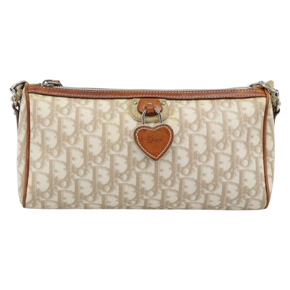 Christian Dior Trotter Canvas Chain Romantic Bag PVC Beige Silver Auth 187607V