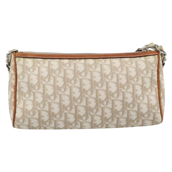 Christian Dior Trotter Canvas Chain Romantic Bag PVC Beige Silver Auth 187607V