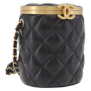 CHANEL Matelasse Chain Vanity Bag Lamb Skin Black Gold CC Auth 187609SAM-1