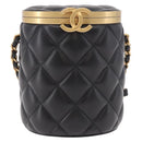 CHANEL Matelasse Chain Vanity Bag Lamb Skin Black Gold CC Auth 187609SAM-2