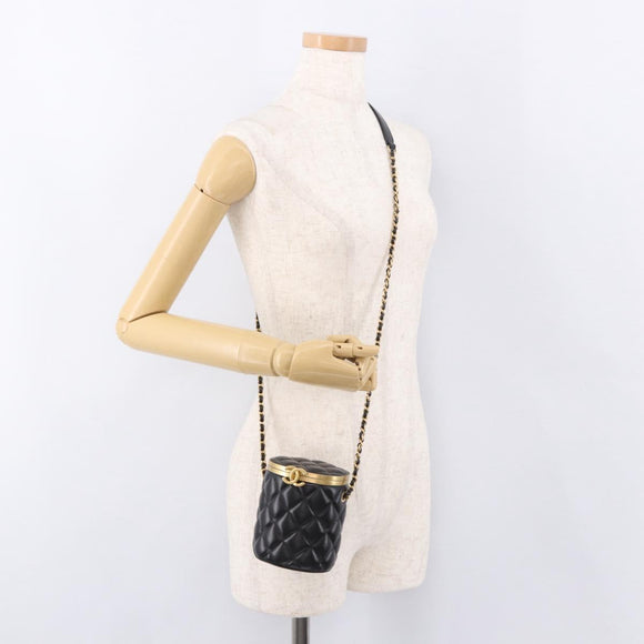 CHANEL Matelasse Chain Vanity Bag Lamb Skin Black Gold CC Auth 187609SAM