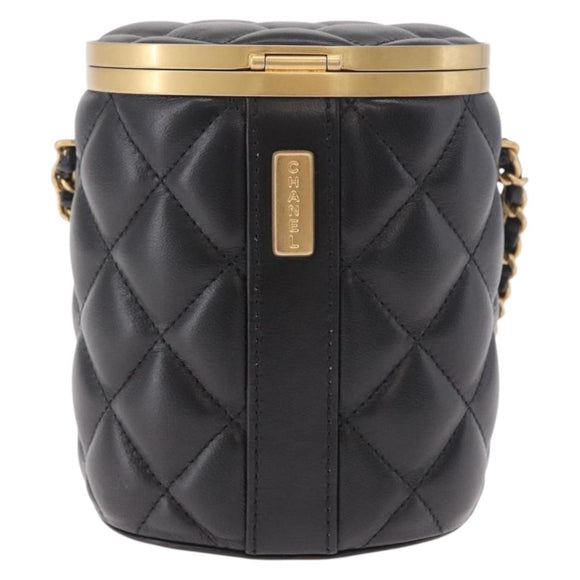 CHANEL Matelasse Chain Vanity Bag Lamb Skin Black Gold CC Auth 187609SAM