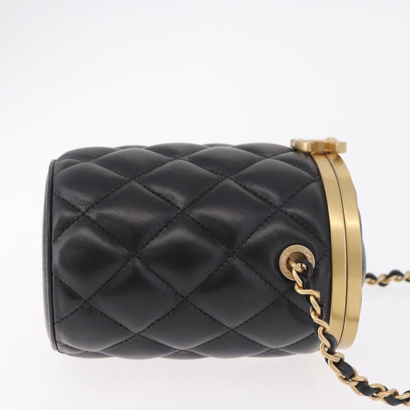 CHANEL Matelasse Chain Vanity Bag Lamb Skin Black Gold CC Auth 187609SAM