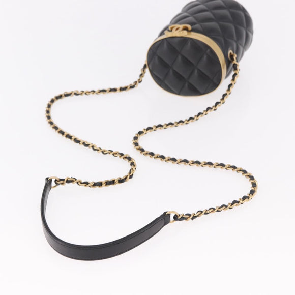 CHANEL Matelasse Chain Vanity Bag Lamb Skin Black Gold CC Auth 187609SAM