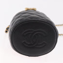CHANEL Matelasse Chain Vanity Bag Lamb Skin Black Gold CC Auth 187609SAM-9