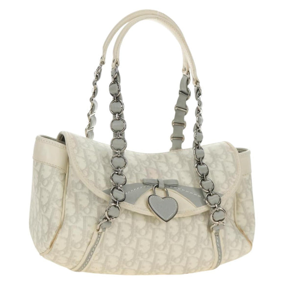 Christian Dior Trotter Canvas Romantic Bag PVC White Silver Auth 187610V