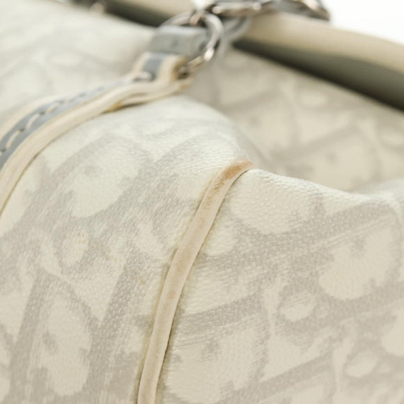 Christian Dior Trotter Canvas Romantic Bag PVC White Silver Auth 187610V