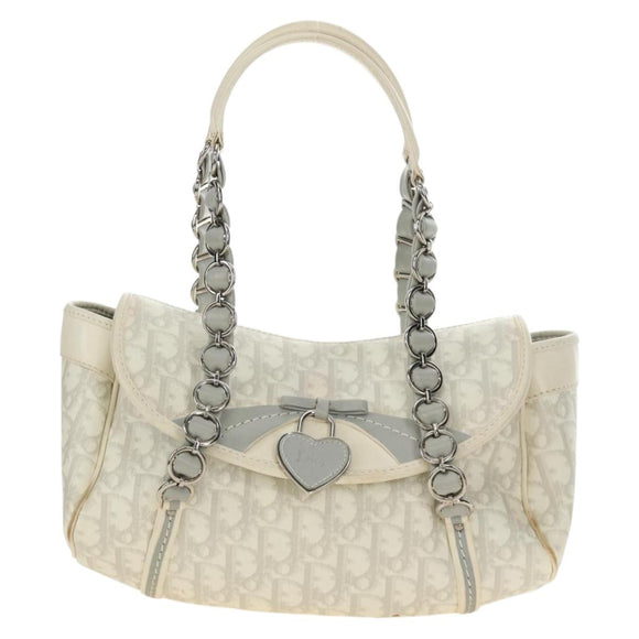 Christian Dior Trotter Canvas Romantic Bag PVC White Silver Auth 187610V