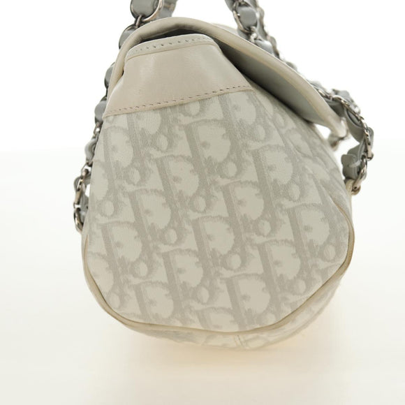 Christian Dior Trotter Canvas Romantic Bag PVC White Silver Auth 187610V