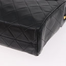 CHANEL Matelasse Chain Tote Bag Lamb Skin Black Gold CC Auth 187613-14