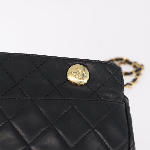 CHANEL Matelasse Chain Tote Bag Lamb Skin Black Gold CC Auth 187613
