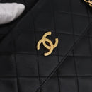 CHANEL Matelasse Chain Tote Bag Lamb Skin Black Gold CC Auth 187613-18