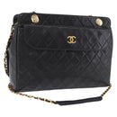 CHANEL Matelasse Chain Tote Bag Lamb Skin Black Gold CC Auth 187613-1