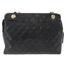 CHANEL Matelasse Chain Tote Bag Lamb Skin Black Gold CC Auth 187613-2