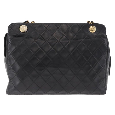 CHANEL Matelasse Chain Tote Bag Lamb Skin Black Gold CC Auth 187613 - 0