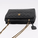 CHANEL Matelasse Chain Tote Bag Lamb Skin Black Gold CC Auth 187613-6