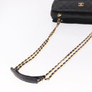 CHANEL Matelasse Chain Tote Bag Lamb Skin Black Gold CC Auth 187613-7