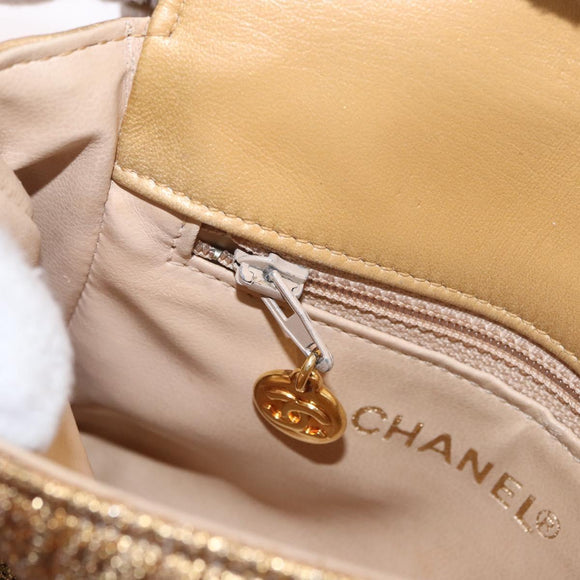 CHANEL Waist bag Satin Gold CC Auth 187614SAM