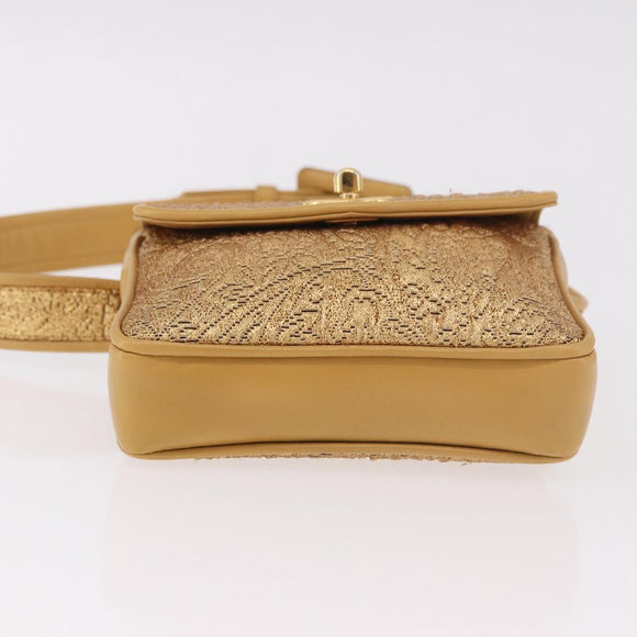CHANEL Waist bag Satin Gold CC Auth 187614SAM