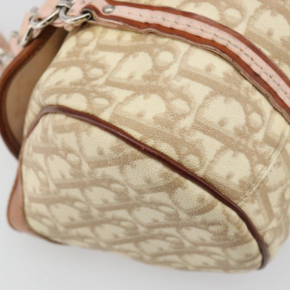 Christian Dior Trotter Canvas Romantic Bag PVC Beige Silver Auth 187615A