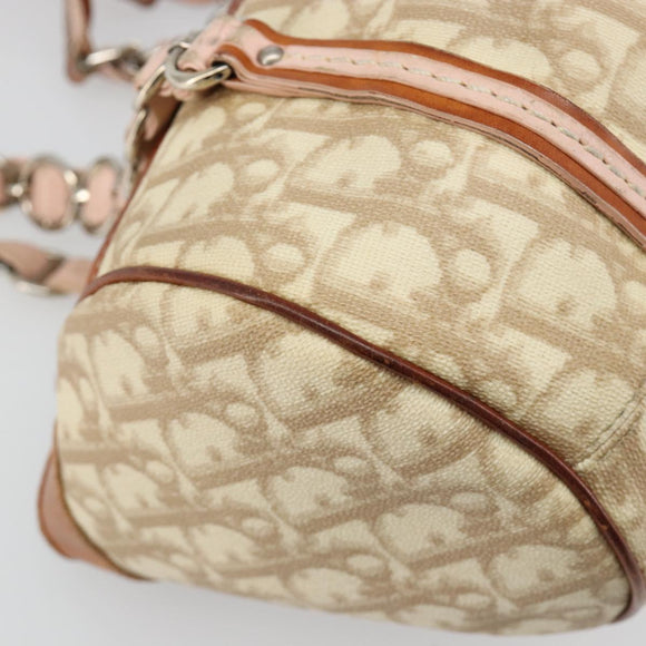 Christian Dior Trotter Canvas Romantic Bag PVC Beige Silver Auth 187615A