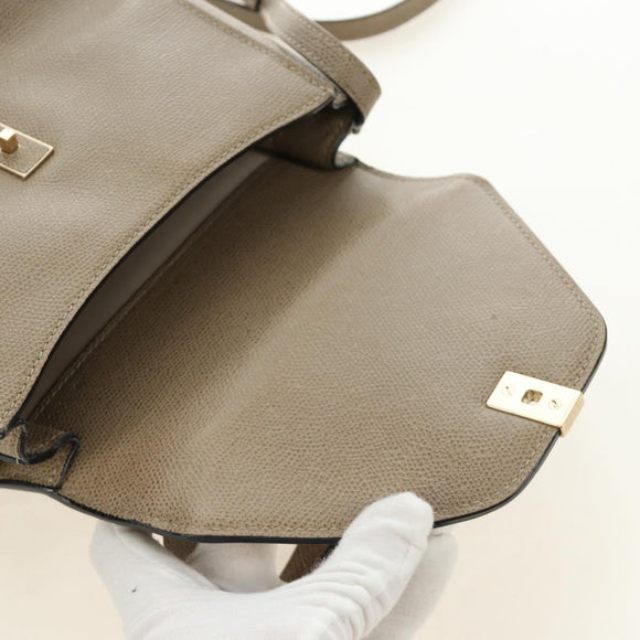 Valextra Isidide Hand Bag Leather 2way Beige Gold Auth 187616SM