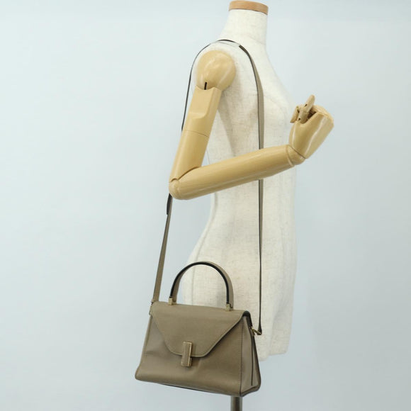 Valextra Isidide Hand Bag Leather 2way Beige Gold Auth 187616SM