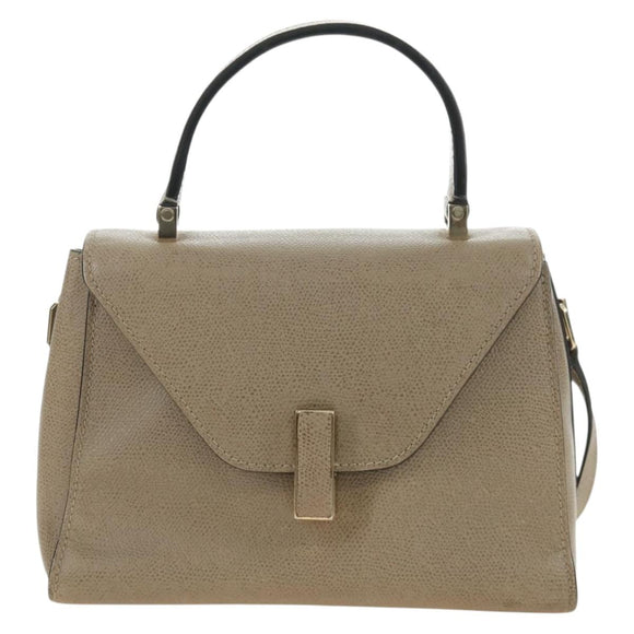 Valextra Isidide Hand Bag Leather 2way Beige Gold Auth 187616SM