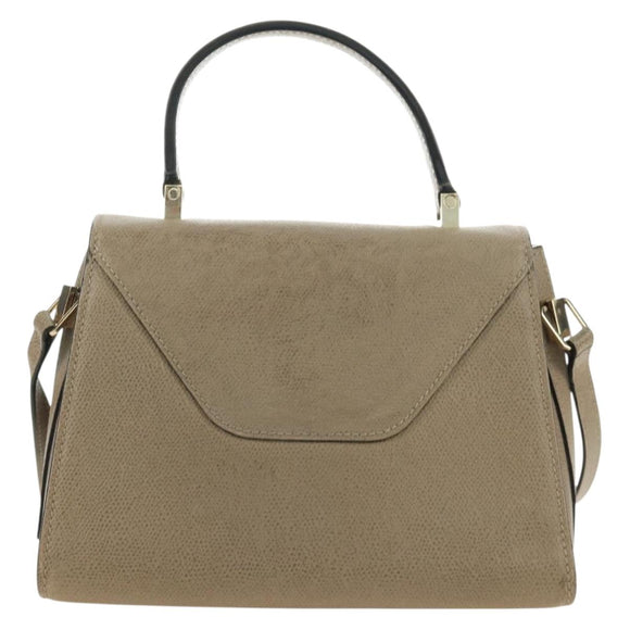 Valextra Isidide Hand Bag Leather 2way Beige Gold Auth 187616SM