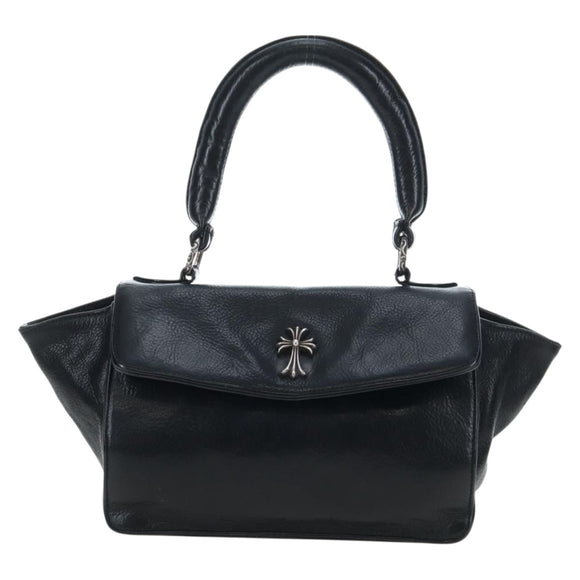 Chrome Hearts CH Cross Hand Bag Leather Black Silver Auth 187617SM