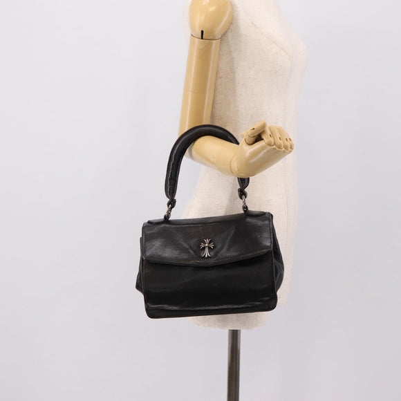 Chrome Hearts CH Cross Hand Bag Leather Black Silver Auth 187617SM