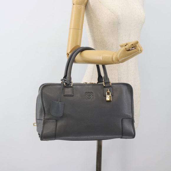 LOEWE Amazona 36 Hand Bag Leather Gray Gold Auth 187619V