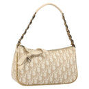 Christian Dior Trotter Canvas Romantic Shoulder Bag PVC Beige Silver Auth 187624-1