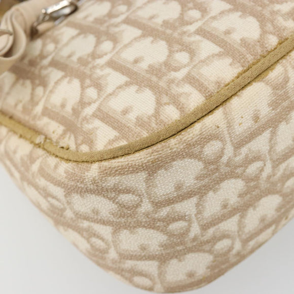 Christian Dior Trotter Canvas Romantic Shoulder Bag PVC Beige Silver Auth 187624