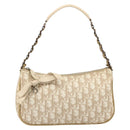 Christian Dior Trotter Canvas Romantic Shoulder Bag PVC Beige Silver Auth 187624-2