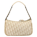 Christian Dior Trotter Canvas Romantic Shoulder Bag PVC Beige Silver Auth 187624-3