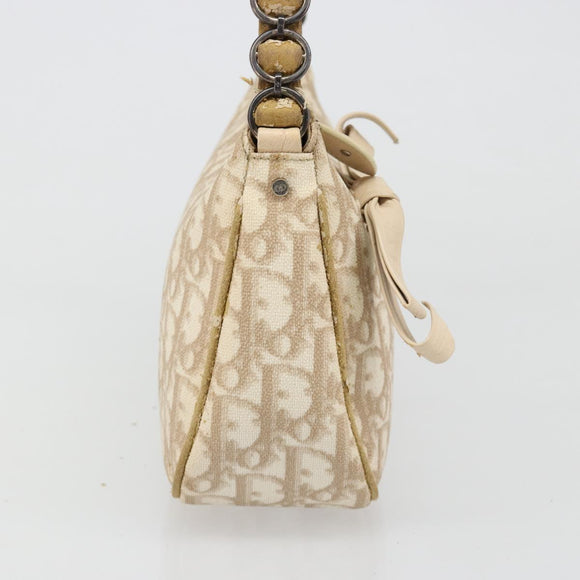 Christian Dior Trotter Canvas Romantic Shoulder Bag PVC Beige Silver Auth 187624