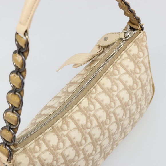 Christian Dior Trotter Canvas Romantic Shoulder Bag PVC Beige Silver Auth 187624