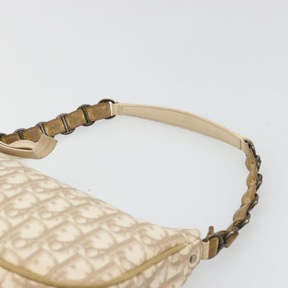 Christian Dior Trotter Canvas Romantic Shoulder Bag PVC Beige Silver Auth 187624