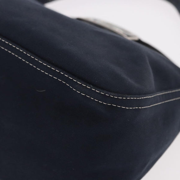 FENDI Mamma Baguette Shoulder Bag Canvas Navy Silver Auth 187625V