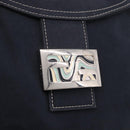 FENDI Mamma Baguette Shoulder Bag Canvas Navy Silver Auth 187625V-15