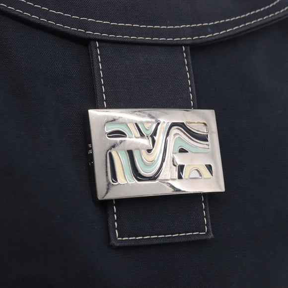 FENDI Mamma Baguette Shoulder Bag Canvas Navy Silver Auth 187625V