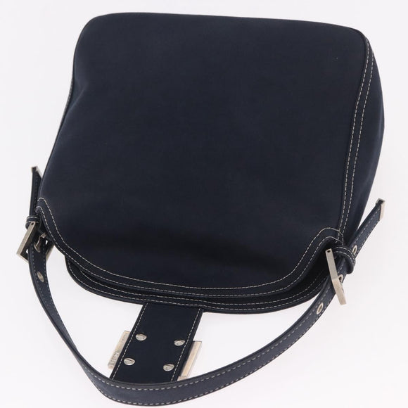 FENDI Mamma Baguette Shoulder Bag Canvas Navy Silver Auth 187625V