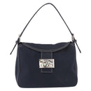 FENDI Mamma Baguette Shoulder Bag Canvas Navy Silver Auth 187625V-2