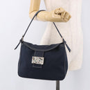 FENDI Mamma Baguette Shoulder Bag Canvas Navy Silver Auth 187625V-25